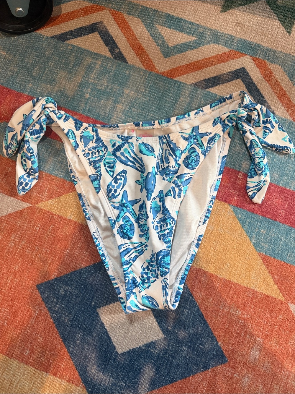 Lilly Pulitzer White & Blue Seashell Tie-Side Bikini Bottom